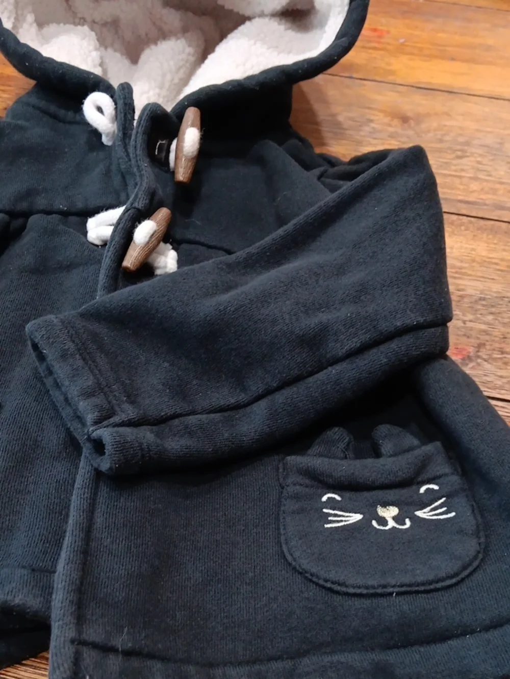 Carter's Black Hooded Cat Pocket Puffer Coat